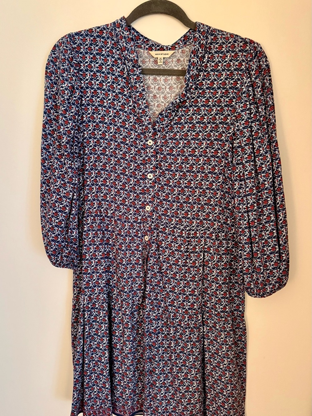 Max Studio Navy and Red Floral Print Dress